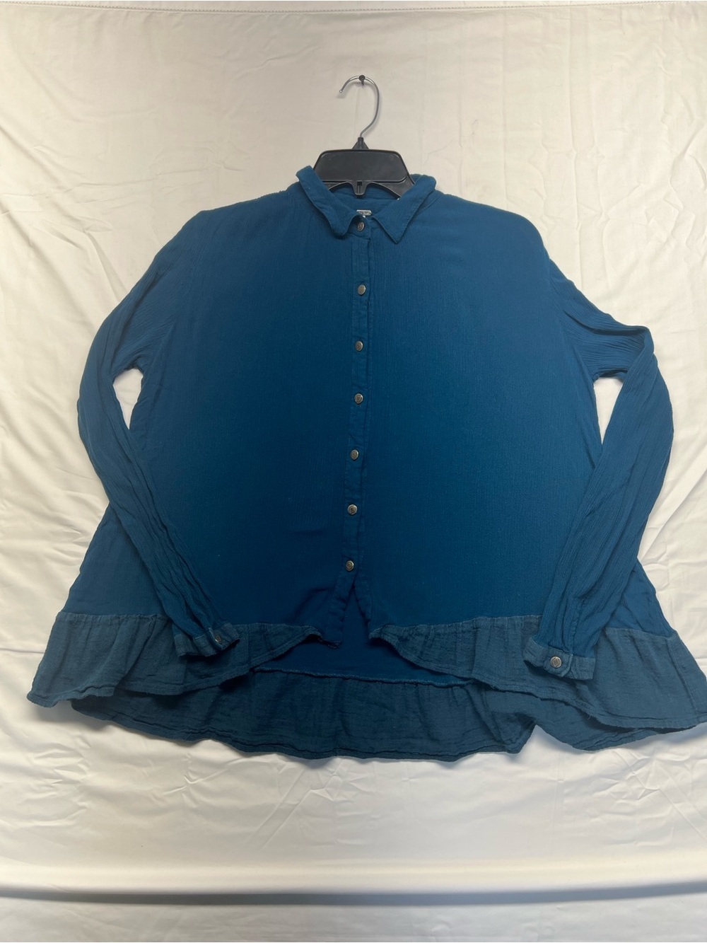 Free People Teal Ribbed Button Up Top